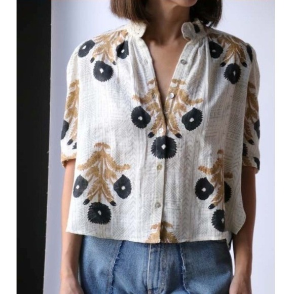 Alix Of Bohemia Tops - Alix Of Bohemia Winnie Noir Triple Bloom Shirt Boho Cottagecore Size Small